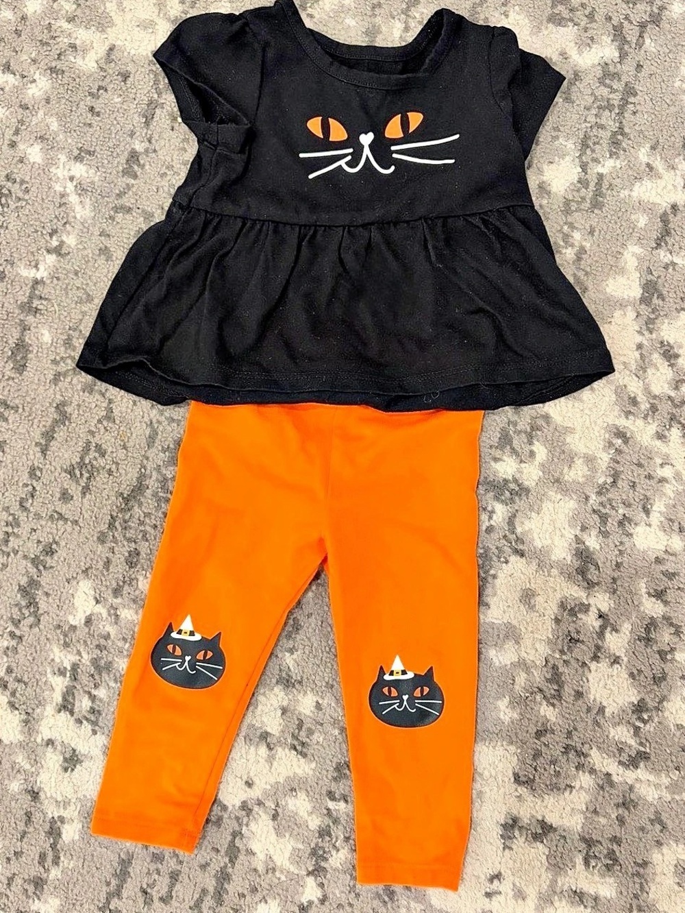 Halloween Cat Top & Orange Leggings Set Like New 12m
